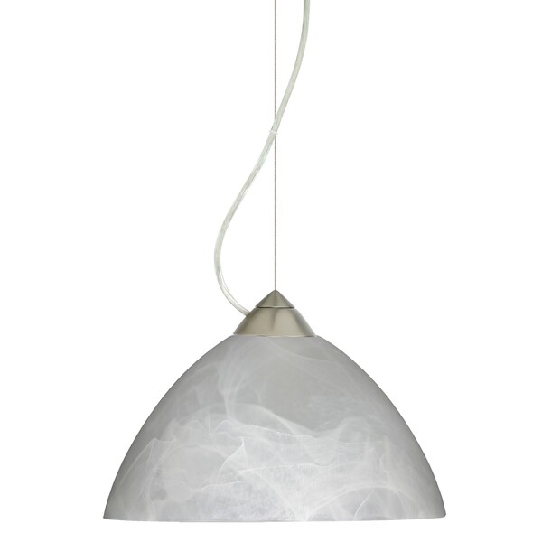 Besa Lighting Tessa Cord Pendant, Marble, Satin Nickel Finish, 1x9W LED 1KX-420152-LED-SN - main